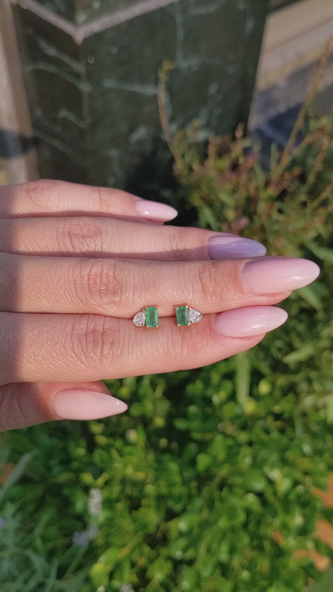 0.26 Ct.Tw.Total Carat Weight Emerald and Natural Diamond Studs Earrings, 14K Yellow Gold Size Video