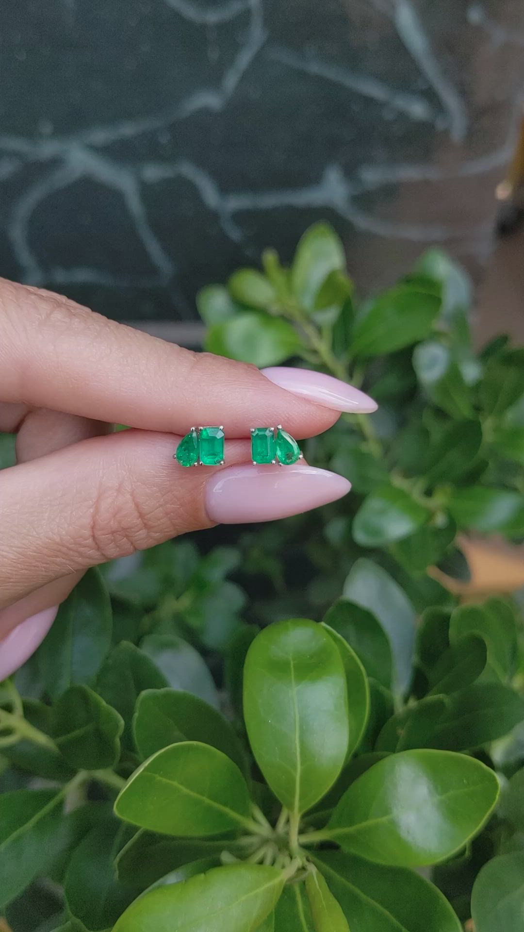 0.56&nbsp;Ct.Tw.Total Carat Weight Emerald Studs Earrings, 14K White Gold Size Video