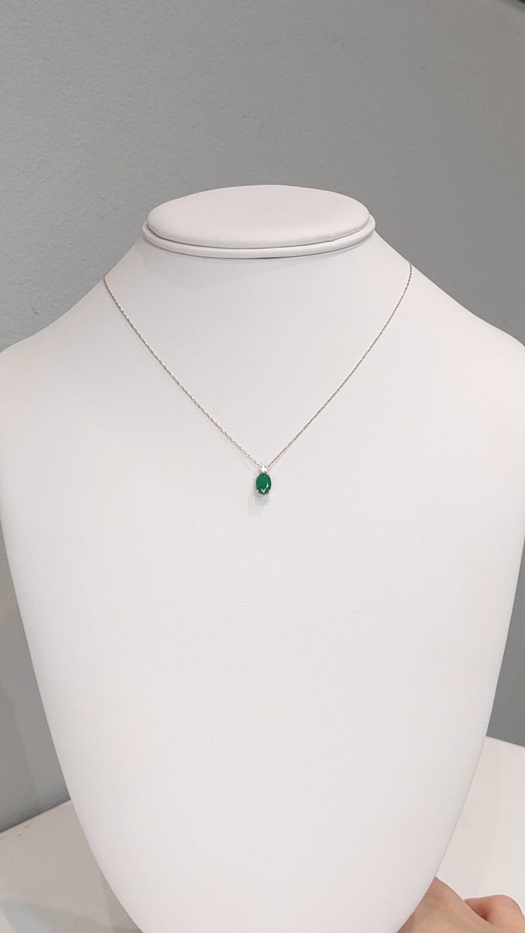 0.77 Ct. Emerald and Natural Diamond Solitaire Necklace, 14K Yellow Gold Size Video