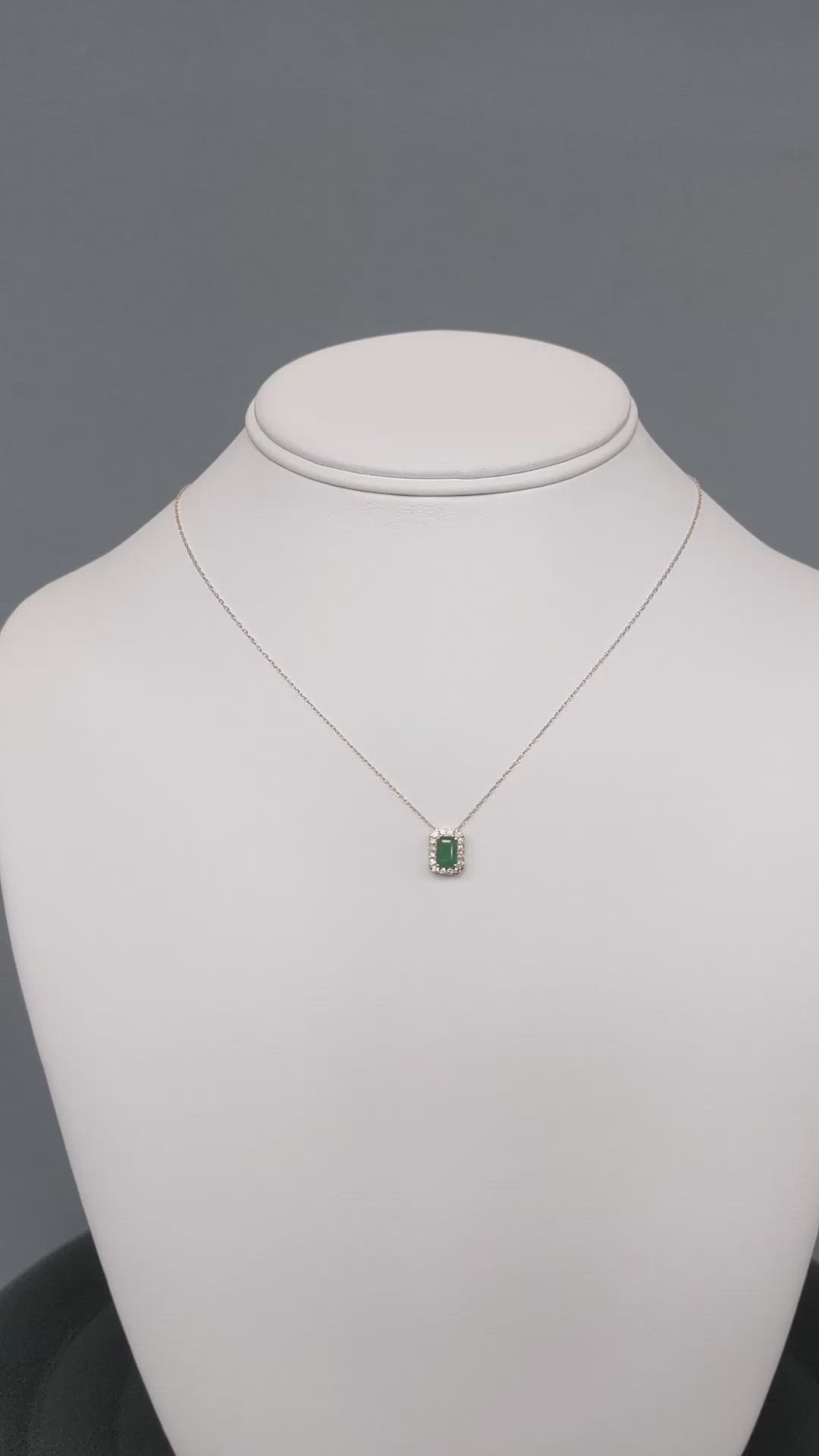 0.60 Ct. Emerald and Natural Diamond Accent Stones Necklace, 14K Yellow Gold Size Video
