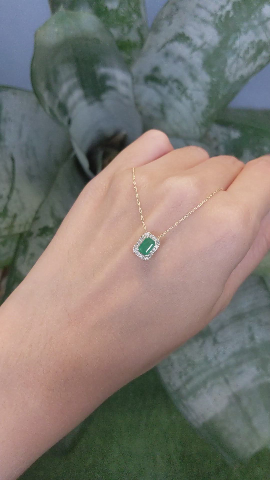 0.60 Ct. Emerald and Natural Diamond Accent Stones Necklace, 14K Yellow Gold Size Video