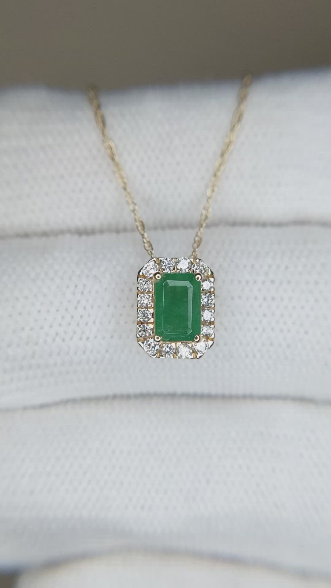 0.60 Ct. Emerald and Natural Diamond Accent Stones Necklace, 14K Yellow Gold Size Video