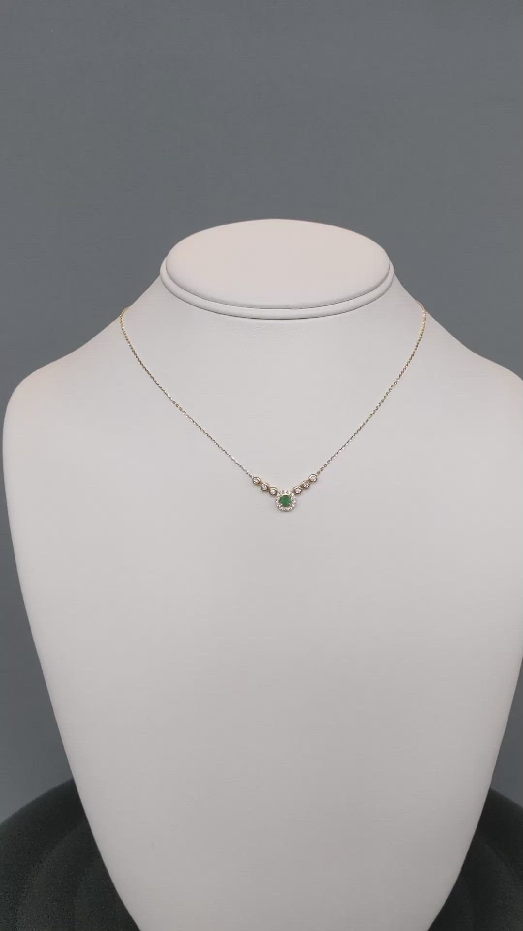 0.24 Ct. Emerald and Natural Diamond Accent Stones Necklace, 14K Yellow Gold Size Video