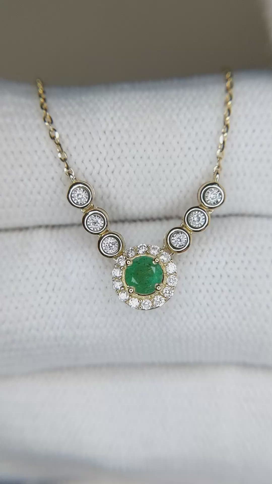 0.24 Ct. Emerald and Natural Diamond Accent Stones Necklace, 14K Yellow Gold Size Video
