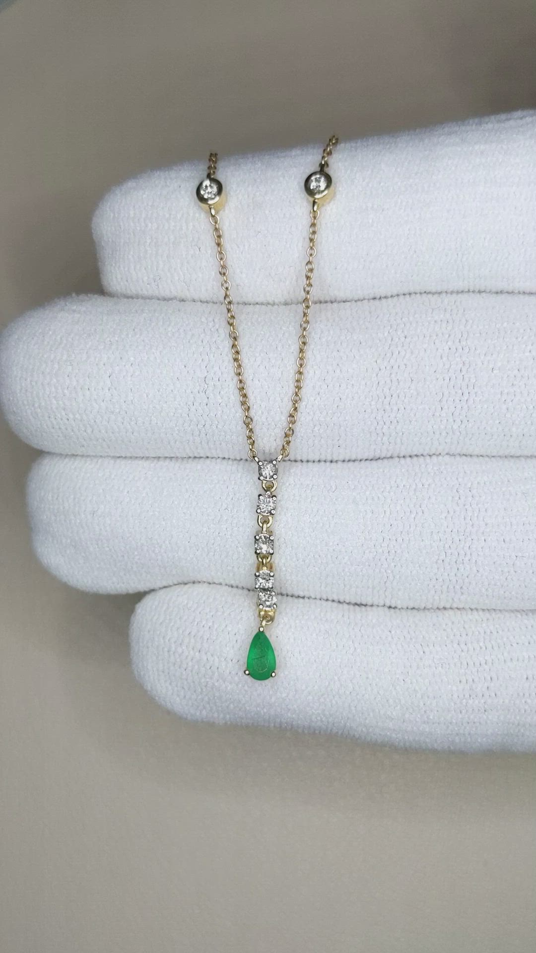 0.20 Ct. Emerald and Natural Diamond Bezel Necklace, 14K Yellow Gold Size Video