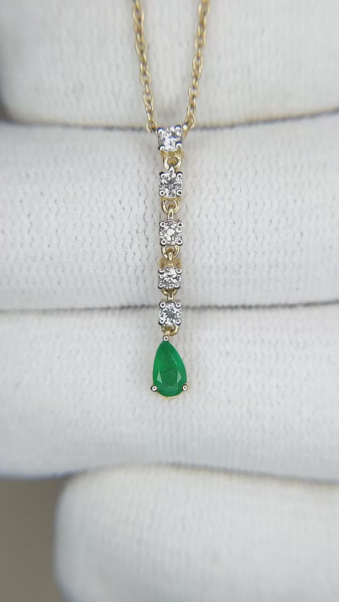 0.20 Ct. Emerald and Natural Diamond Bezel Necklace, 14K Yellow Gold Size Video