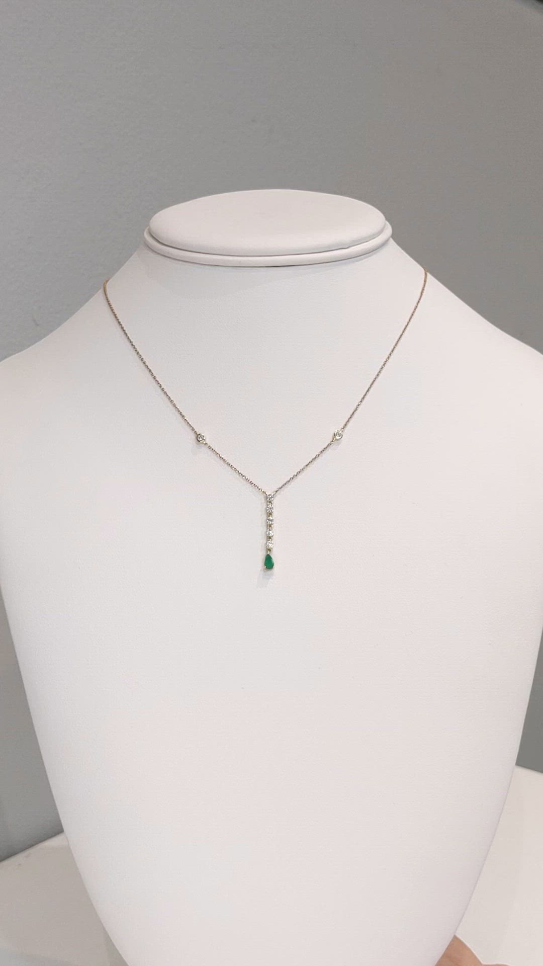 0.20 Ct. Emerald and Natural Diamond Bezel Necklace, 14K Yellow Gold Size Video