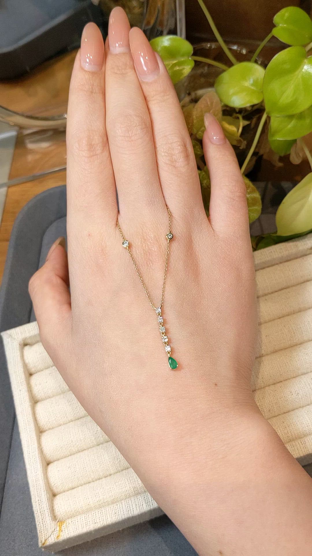 0.20 Ct. Emerald and Natural Diamond Bezel Necklace, 14K Yellow Gold Size Video