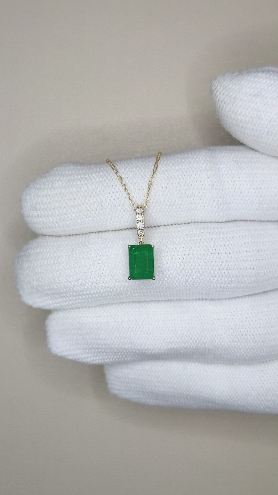 1.22 Ct. Emerald and Natural Diamond Pave Necklace, 14K Yellow Gold Size Video