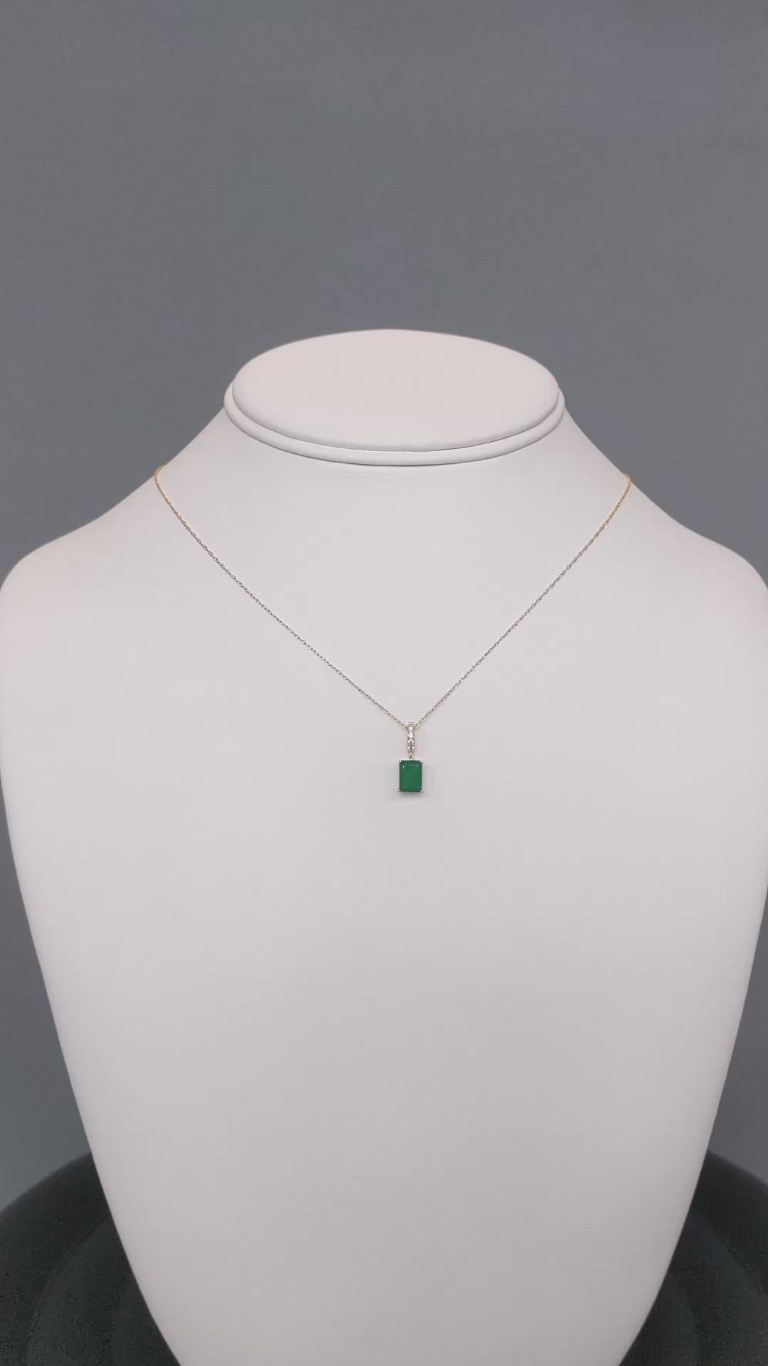 1.22 Ct. Emerald and Natural Diamond Pave Necklace, 14K Yellow Gold Size Video