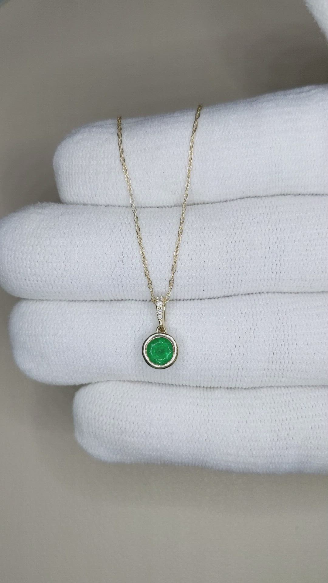 0.54 Ct. Emerald and Natural Diamond Bezel Necklace, 14K Yellow Gold Size Video