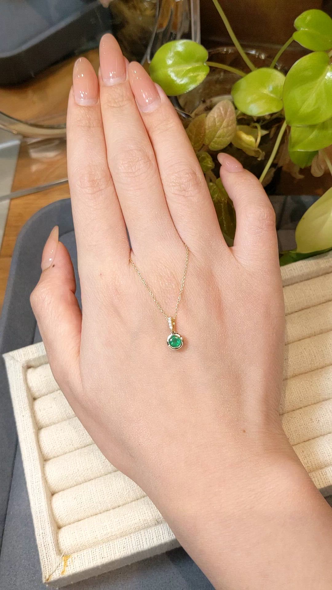 0.54 Ct. Emerald and Natural Diamond Bezel Necklace, 14K Yellow Gold Size Video
