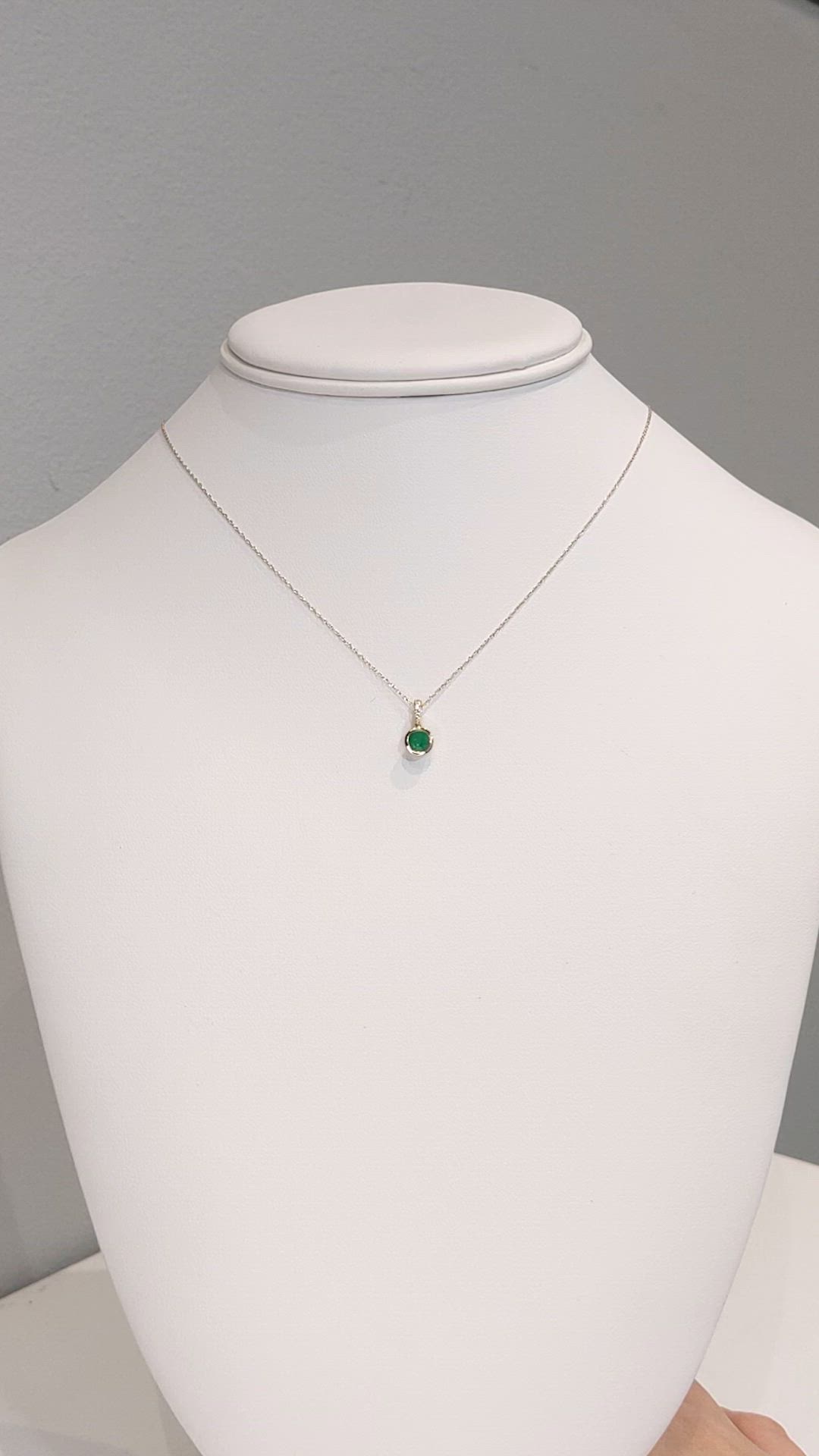 0.54 Ct. Emerald and Natural Diamond Bezel Necklace, 14K Yellow Gold Size Video