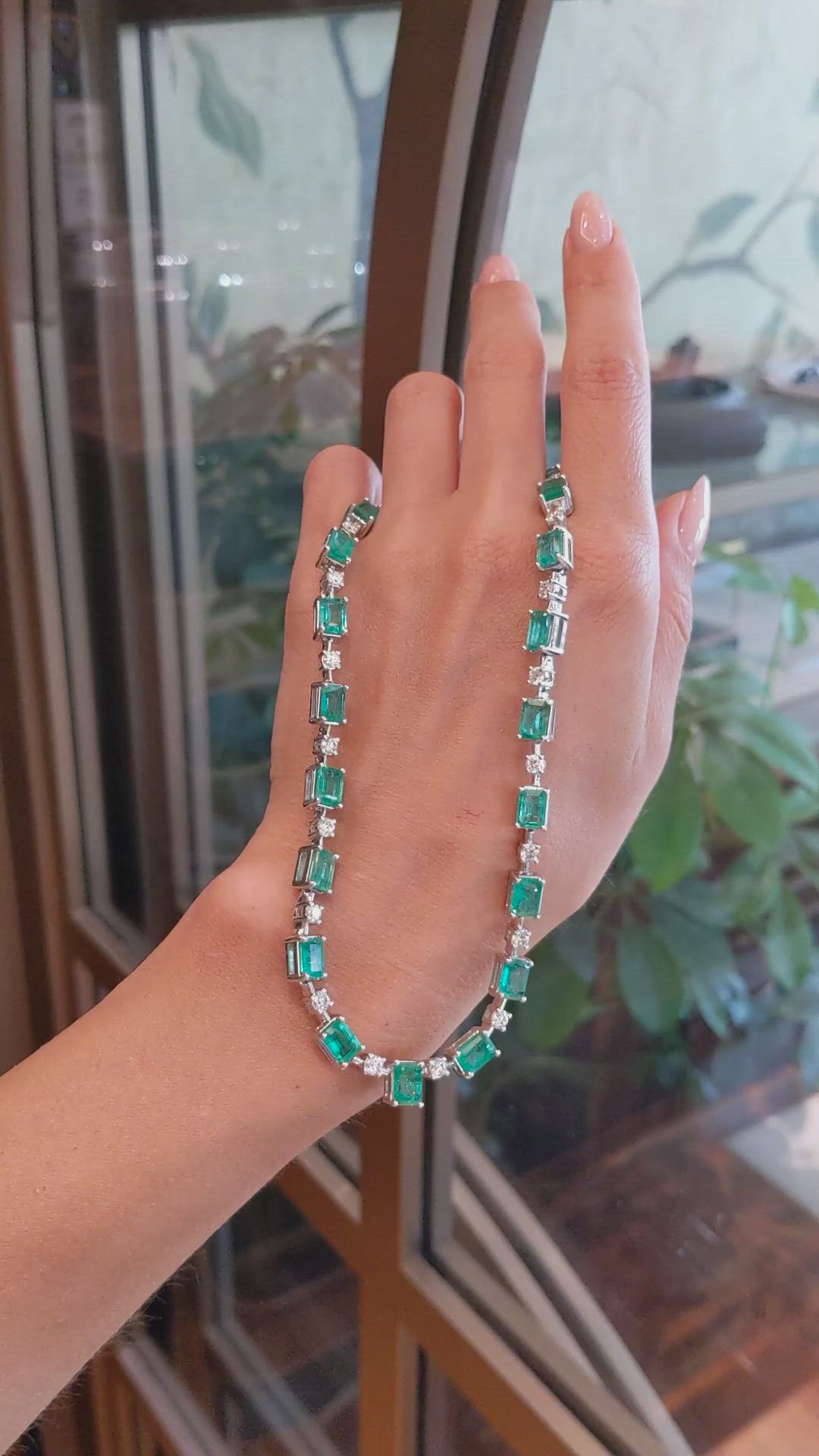 24.61 Ct. Emerald and Natural Diamond Accent Stones Necklace, 14K White Gold Size Video