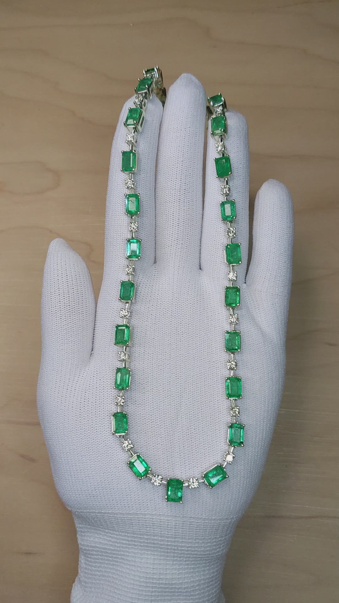 24.61 Ct. Emerald and Natural Diamond Accent Stones Necklace, 14K White Gold Size Video
