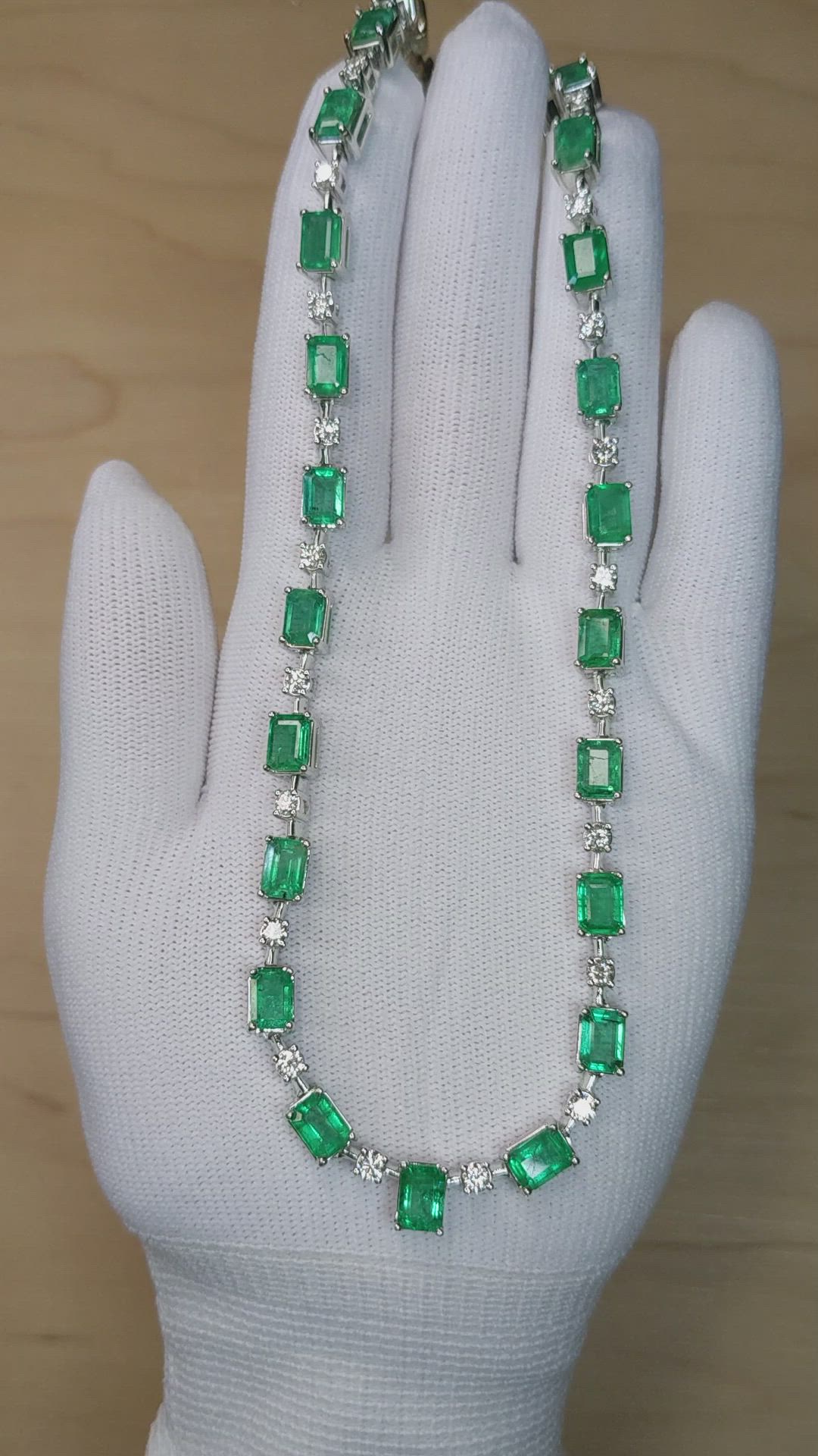 24.61 Ct. Emerald and Natural Diamond Accent Stones Necklace, 14K White Gold Size Video
