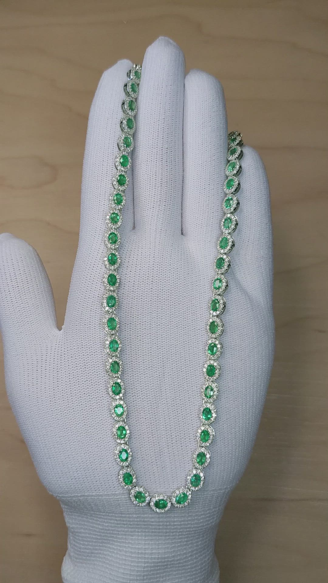 9.15 Ct. Emerald and Natural Diamond Pave Necklace, 14K White Gold Size Video