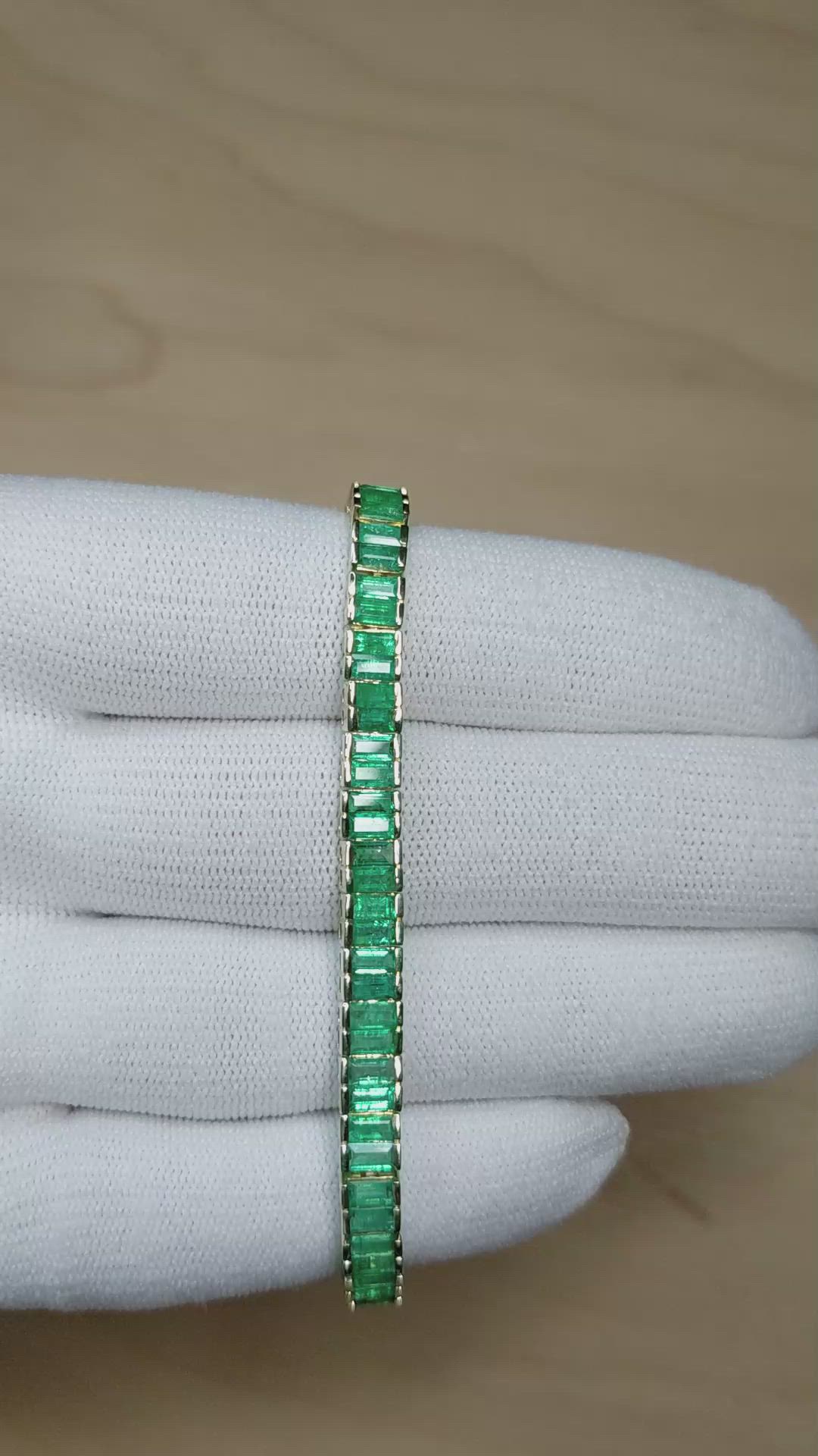 9.69 Ct.Tw.Total Carat Weight Emerald Tennis/Line Bracelet, 14K Yellow Gold Size Video