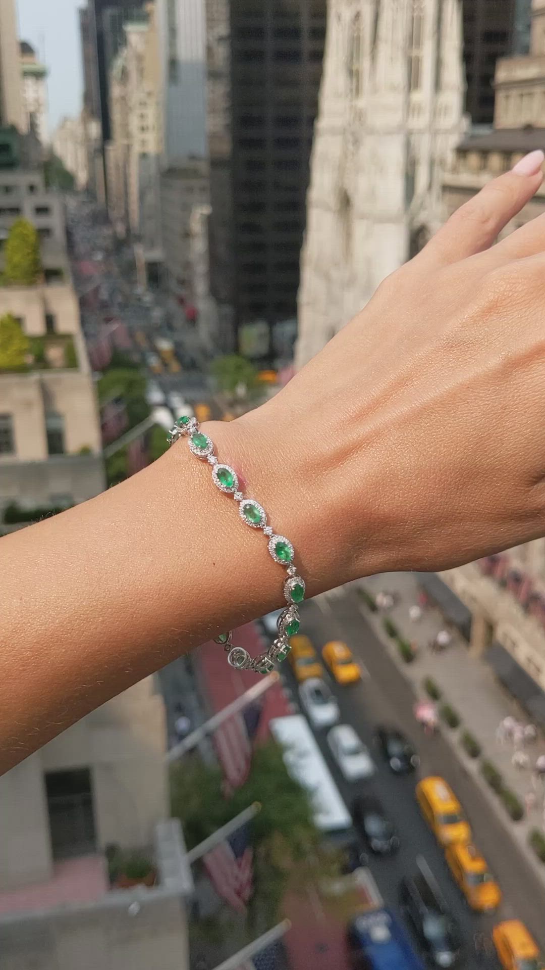 3.64&nbsp;Ct.Tw.Total Carat Weight Emerald and Natural Diamond Pave Bracelet, 14K White Gold Size Video
