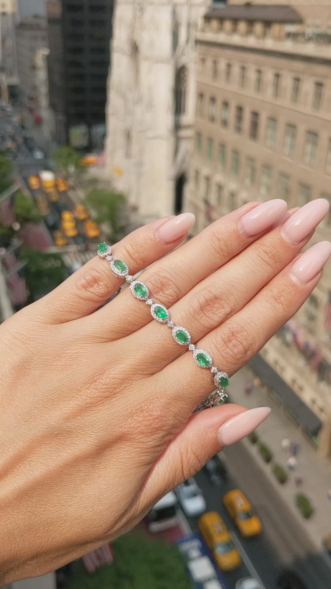 3.64&nbsp;Ct.Tw.Total Carat Weight Emerald and Natural Diamond Pave Bracelet, 14K White Gold Size Video