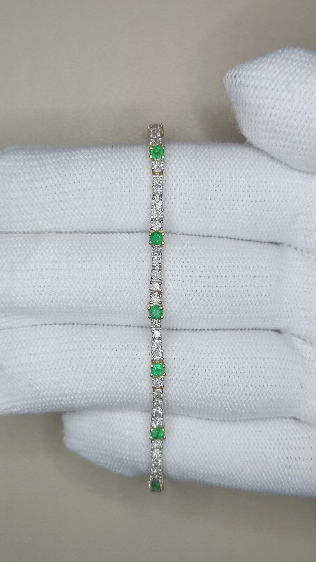 2.37 Ct.Tw.Total Carat Weight Natural Diamond and Emerald Tennis/Line Bracelet, 14K Yellow Gold Size Video