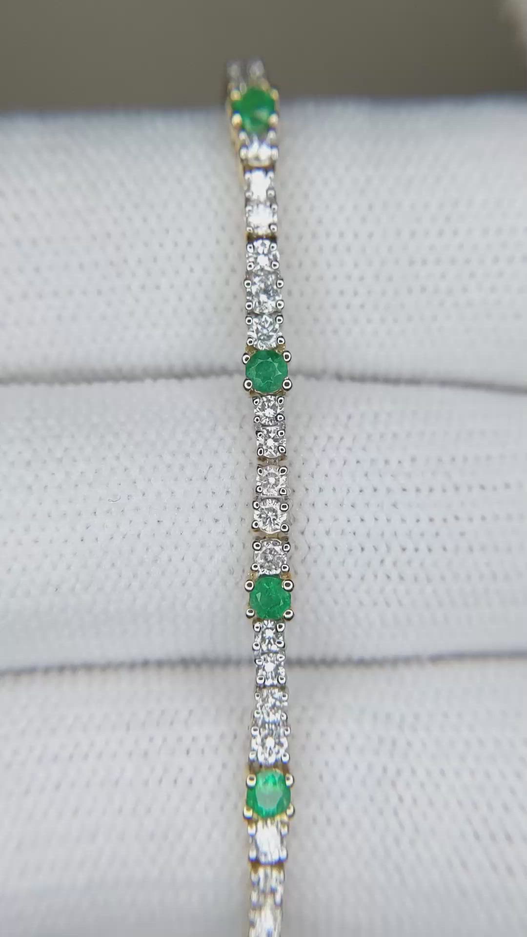 2.37 Ct.Tw.Total Carat Weight Natural Diamond and Emerald Tennis/Line Bracelet, 14K Yellow Gold Size Video