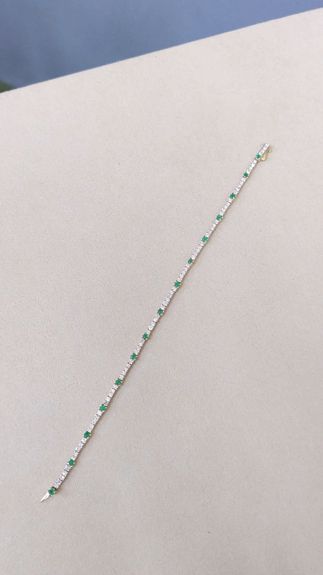 2.37 Ct.Tw.Total Carat Weight Natural Diamond and Emerald Tennis/Line Bracelet, 14K Yellow Gold Size Video