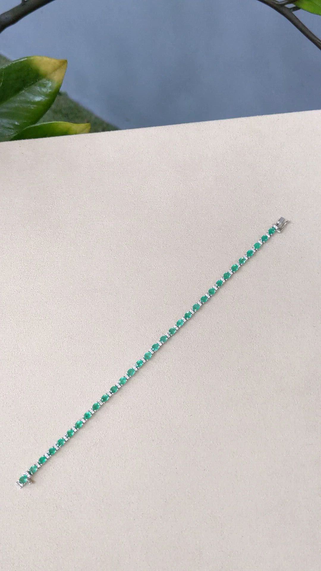 5.37 Ct.Tw.Total Carat Weight Emerald and Natural Diamond Tennis/Line Bracelet, 14K White Gold Size Video