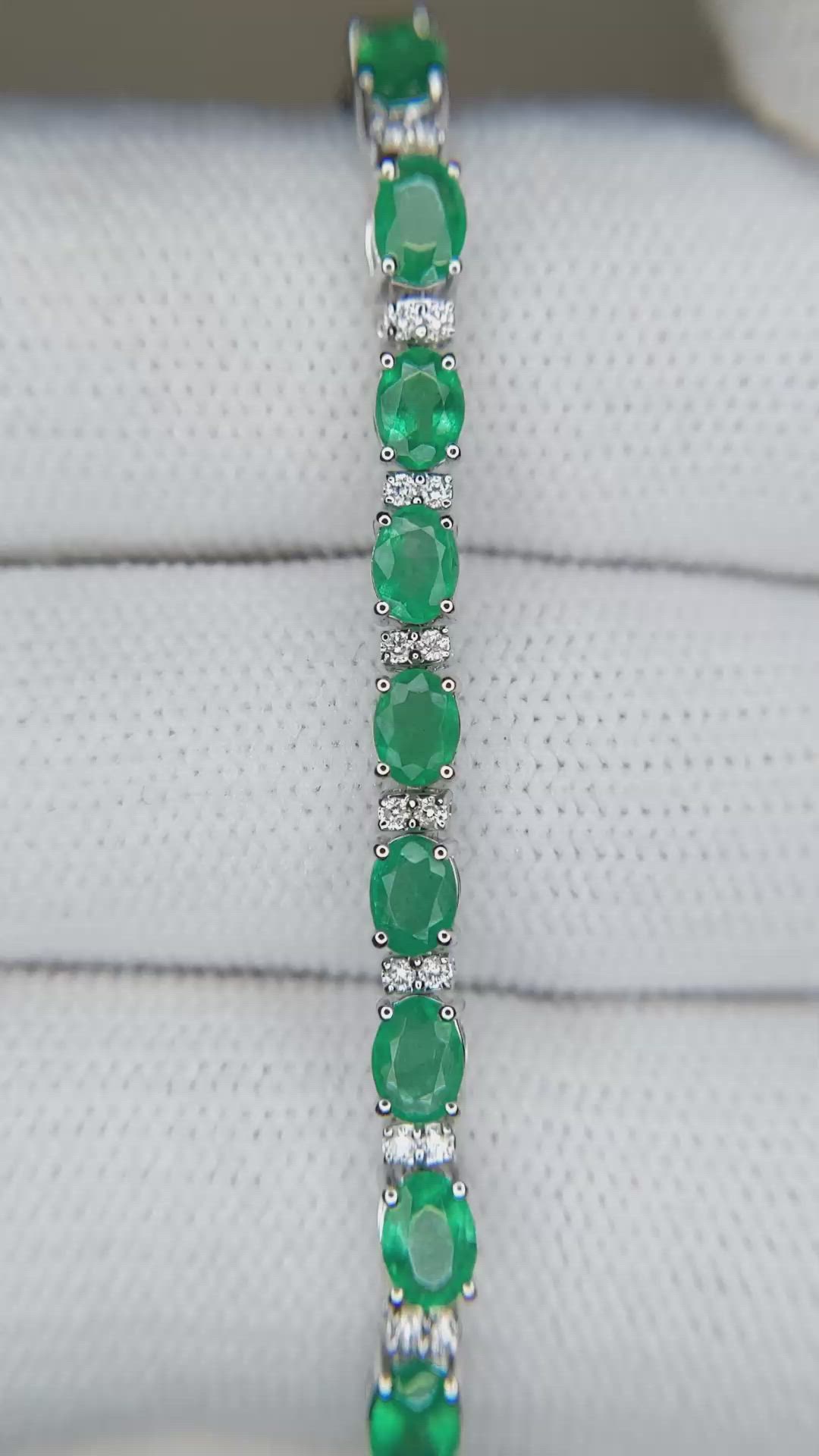 5.37 Ct.Tw.Total Carat Weight Emerald and Natural Diamond Tennis/Line Bracelet, 14K White Gold Size Video