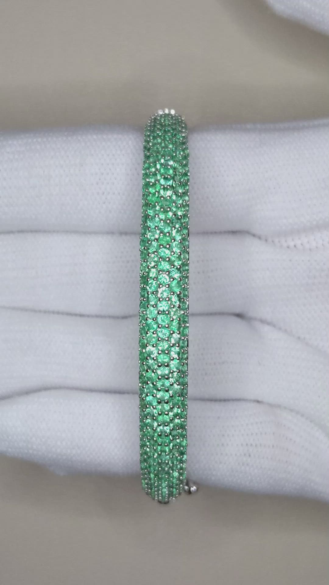 3.81 Ct.Tw.Total Carat Weight Emerald Bangle Bracelet, 14K White Gold Size Video