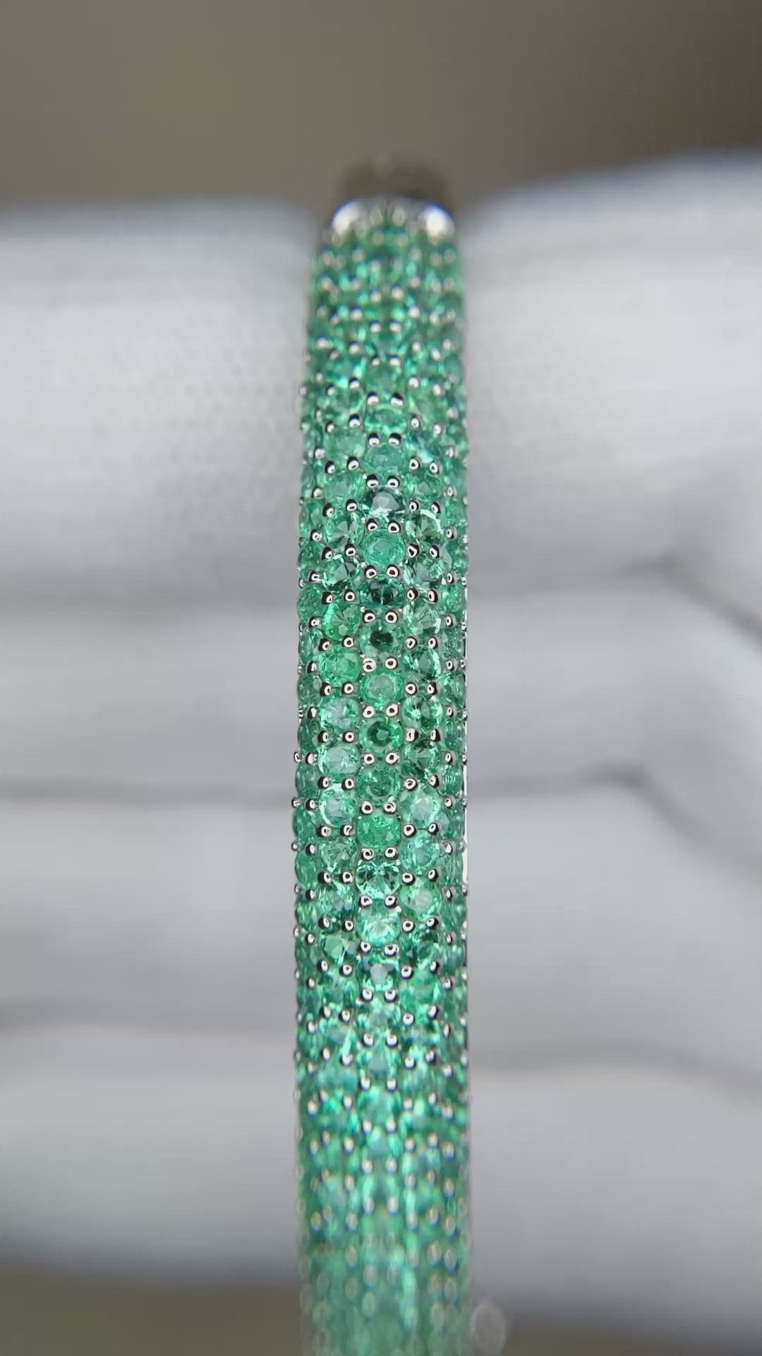 3.81 Ct.Tw.Total Carat Weight Emerald Bangle Bracelet, 14K White Gold Size Video