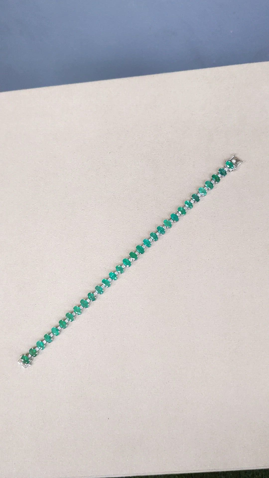 14.25 Ct.Tw.Total Carat Weight Emerald and Natural Diamond Solitaire Bracelet, 14K White Gold Size Video