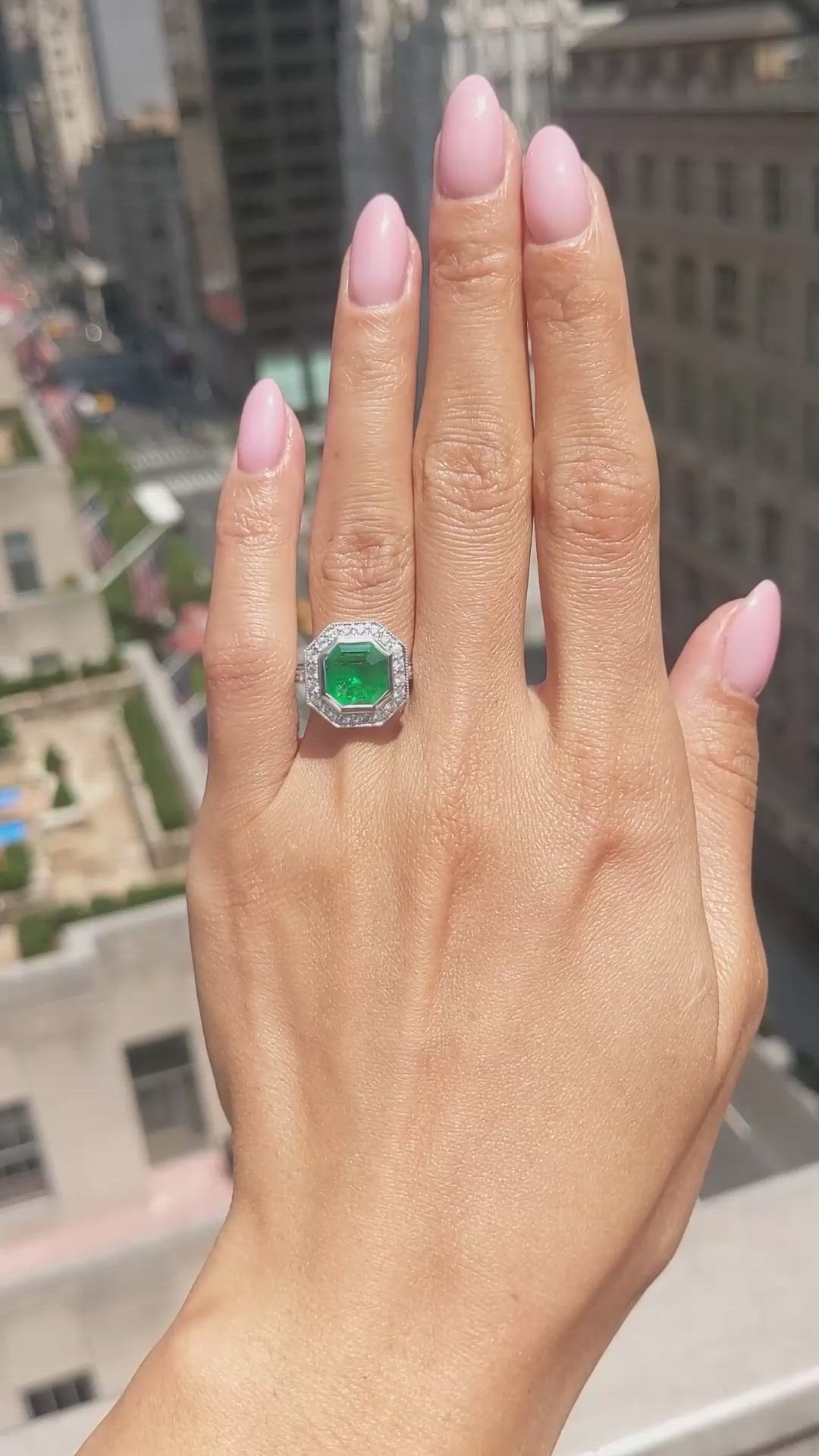 2.85 Ct. Emerald and Natural Diamond Pave Ring, Platinum 950 Size Video