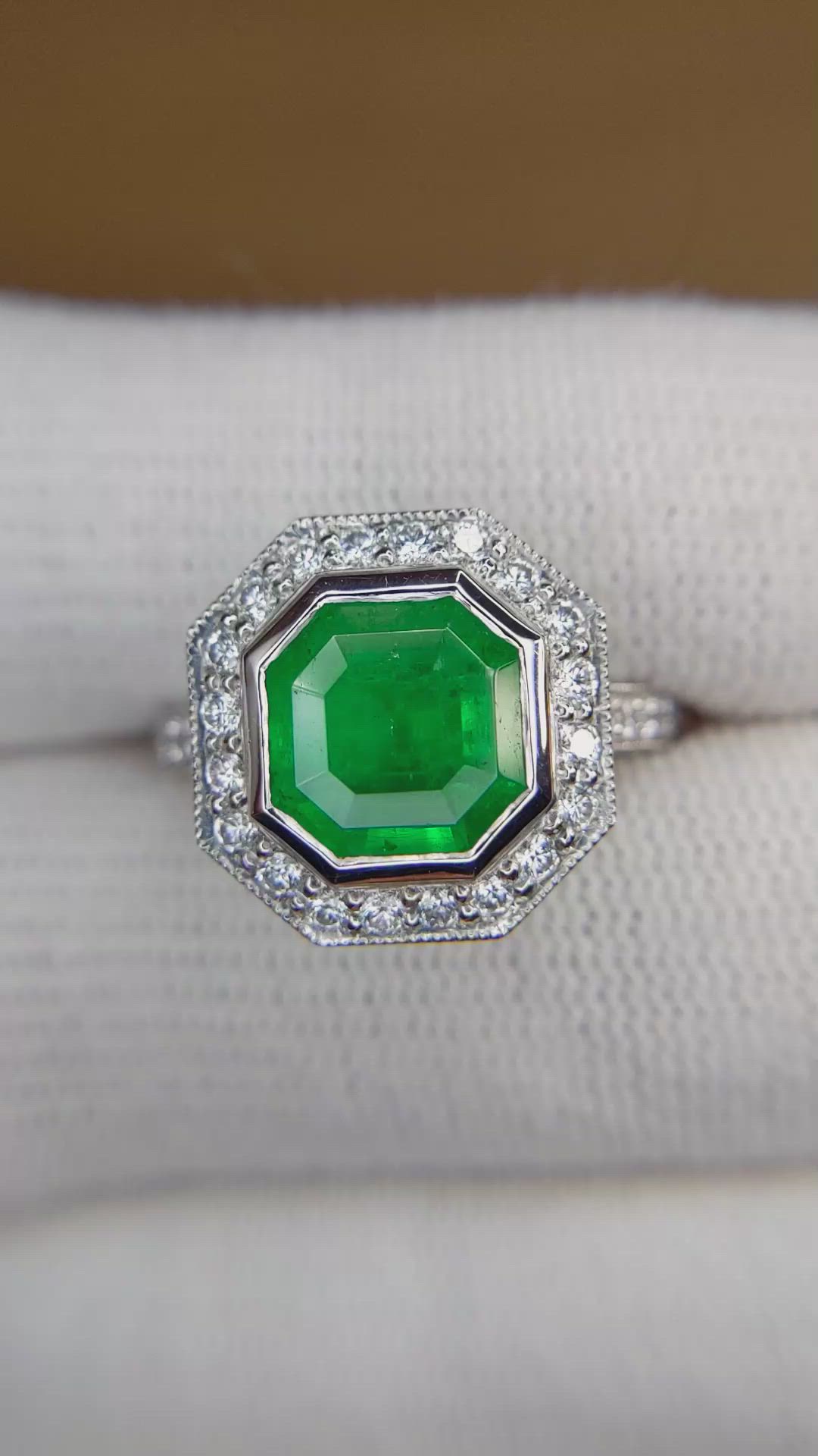 2.85 Ct. Emerald and Natural Diamond Pave Ring, Platinum 950 Size Video