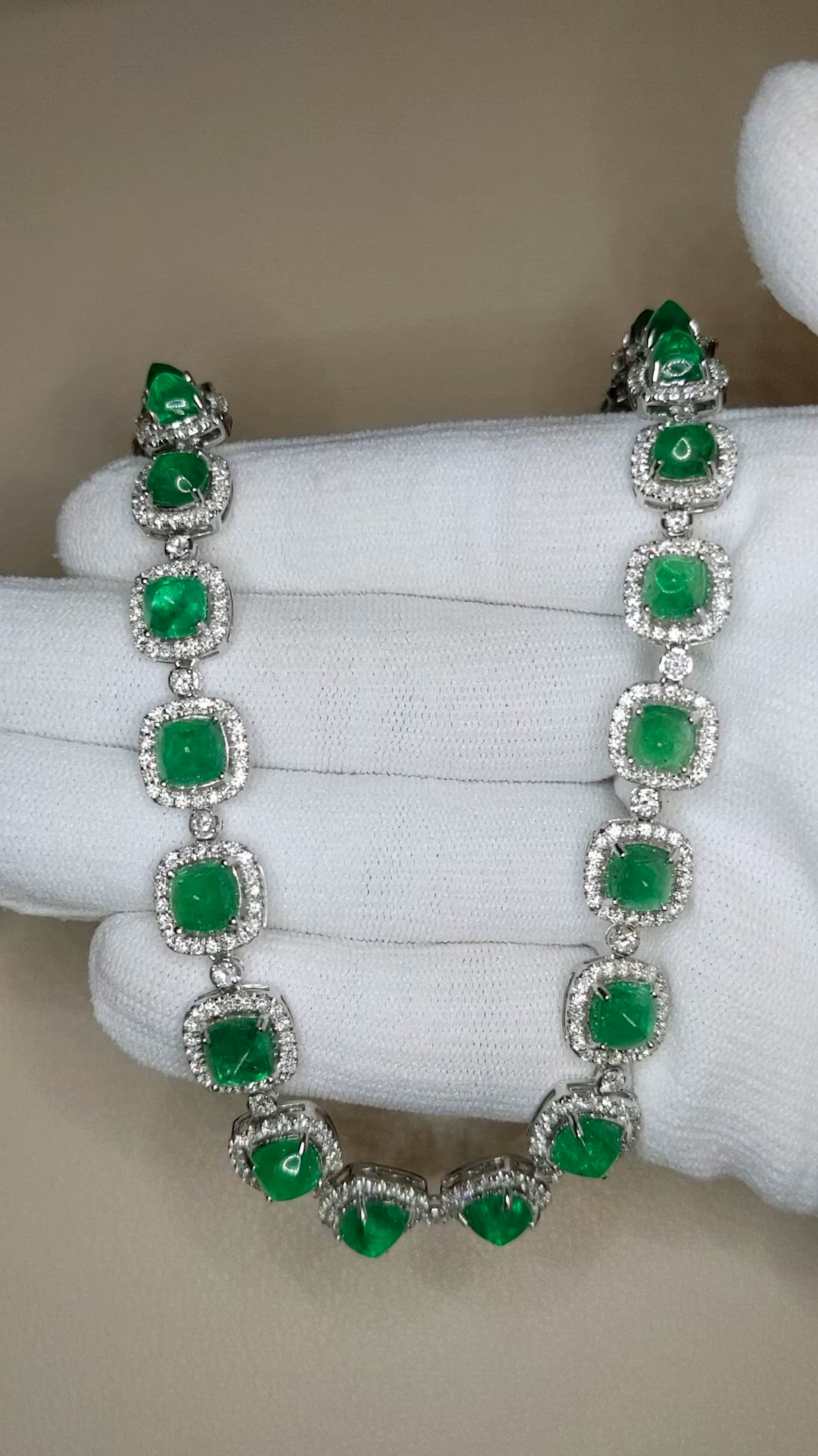 34.74 Ct. Emerald and Natural Diamond Halo Necklace, 18K White Gold Size Video