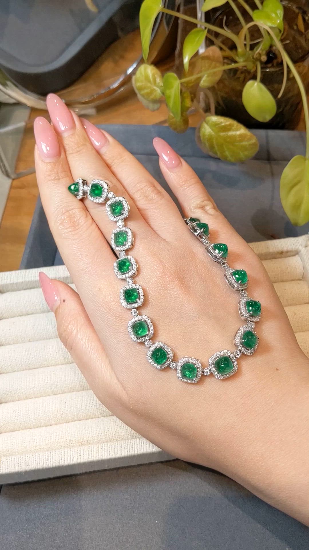 34.74 Ct. Emerald and Natural Diamond Halo Necklace, 18K White Gold Size Video