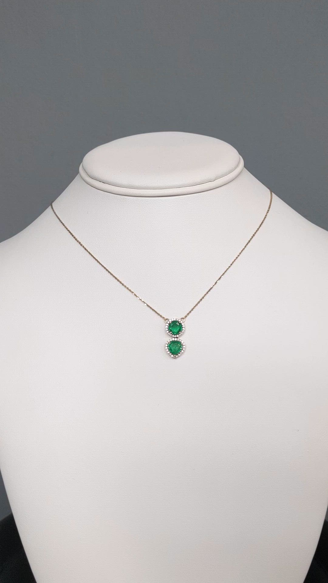 0.88 Ct. Emerald and Natural Diamond Pave Necklace, 14K Yellow Gold Size Video