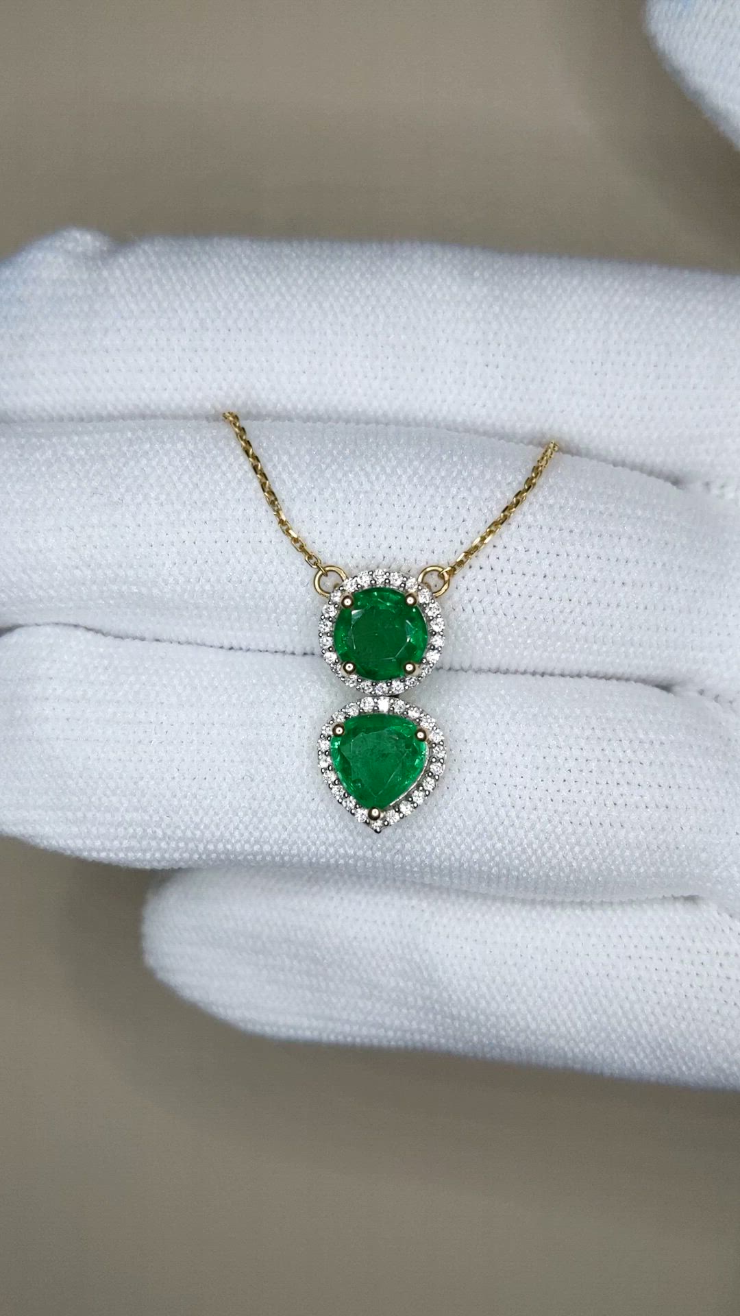 0.88 Ct. Emerald and Natural Diamond Pave Necklace, 14K Yellow Gold Size Video