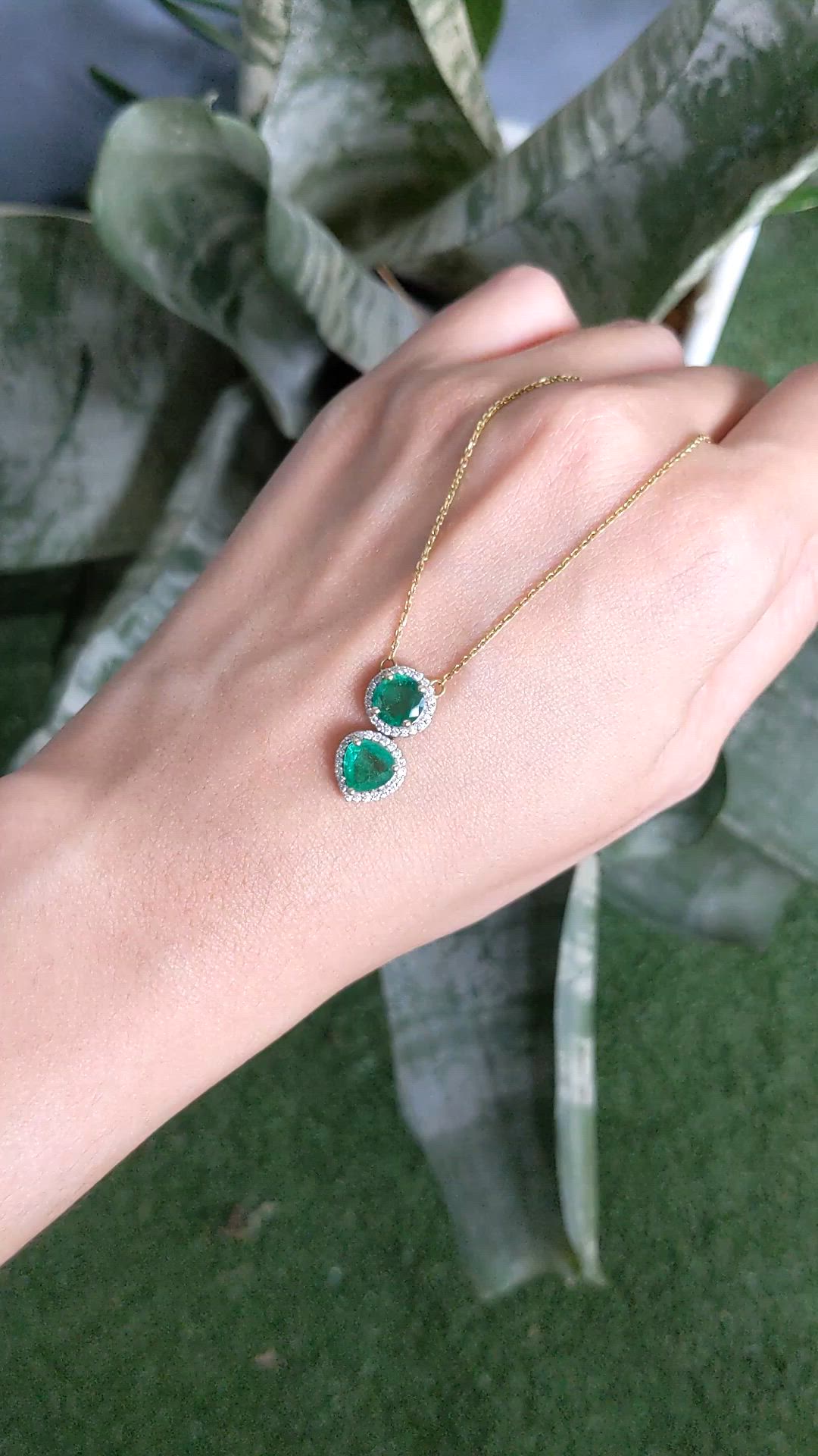 0.88 Ct. Emerald and Natural Diamond Pave Necklace, 14K Yellow Gold Size Video
