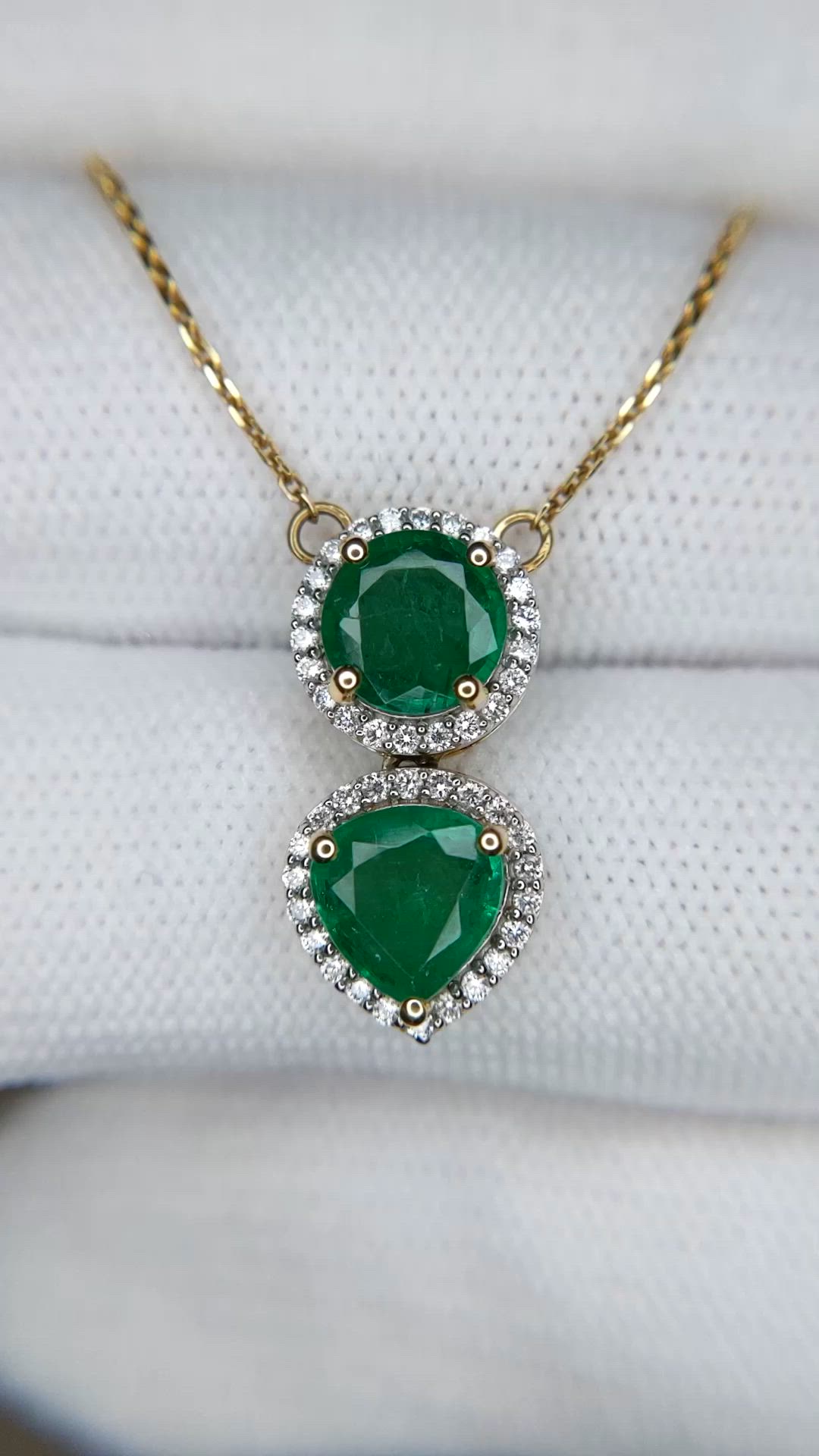 0.88 Ct. Emerald and Natural Diamond Pave Necklace, 14K Yellow Gold Size Video
