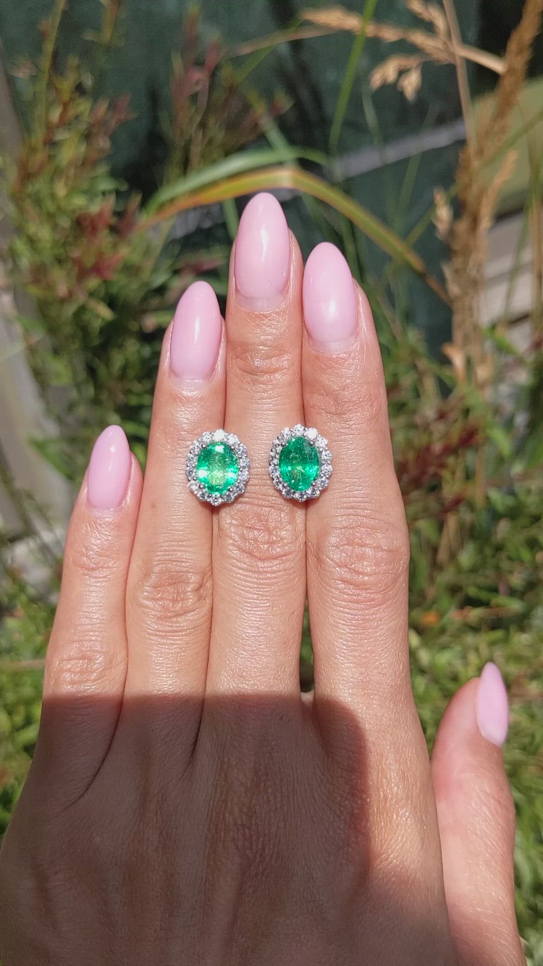 3.17&nbsp;Ct.Tw.Total Carat Weight Emerald and Natural Diamond Pave Earrings, 18K White Gold Size Video