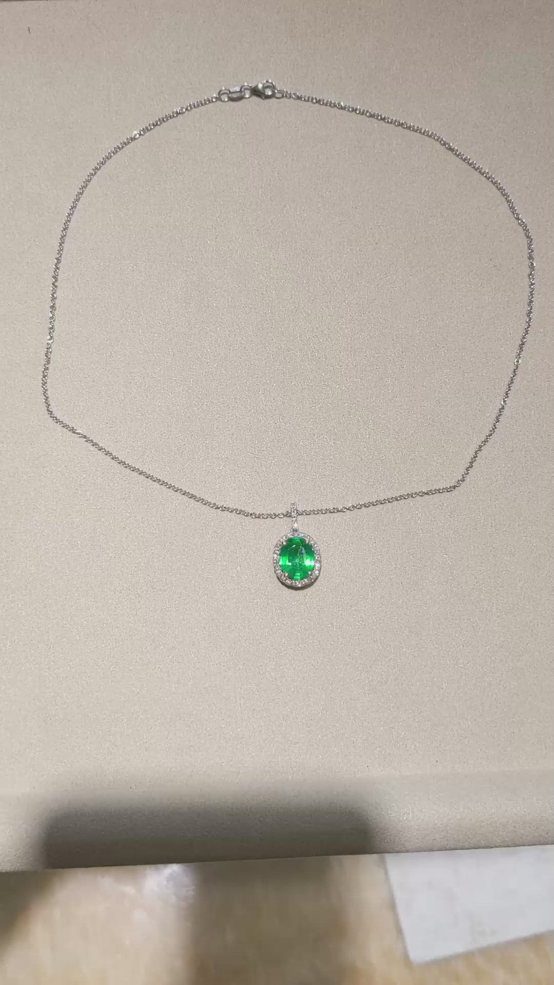 3.06 Ct. Emerald and Natural Diamond Pave Pendant, 18K White & Yellow Size Video