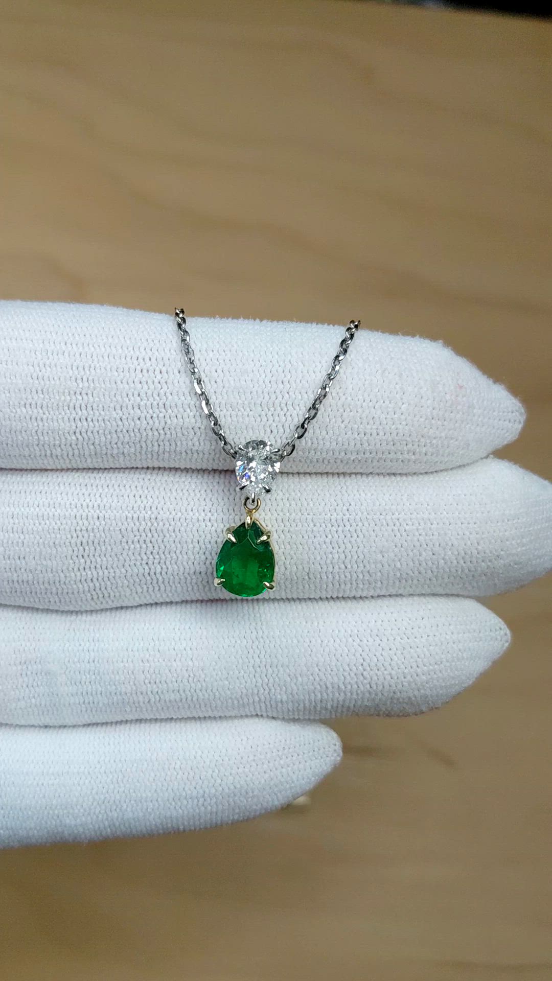 1.18 Ct. Emerald and Natural Diamond Accent Stones Pendant, Platinum & 18K Yellow Size Video