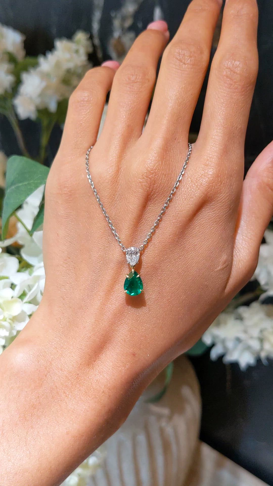 1.18 Ct. Emerald and Natural Diamond Accent Stones Pendant, Platinum & 18K Yellow Size Video