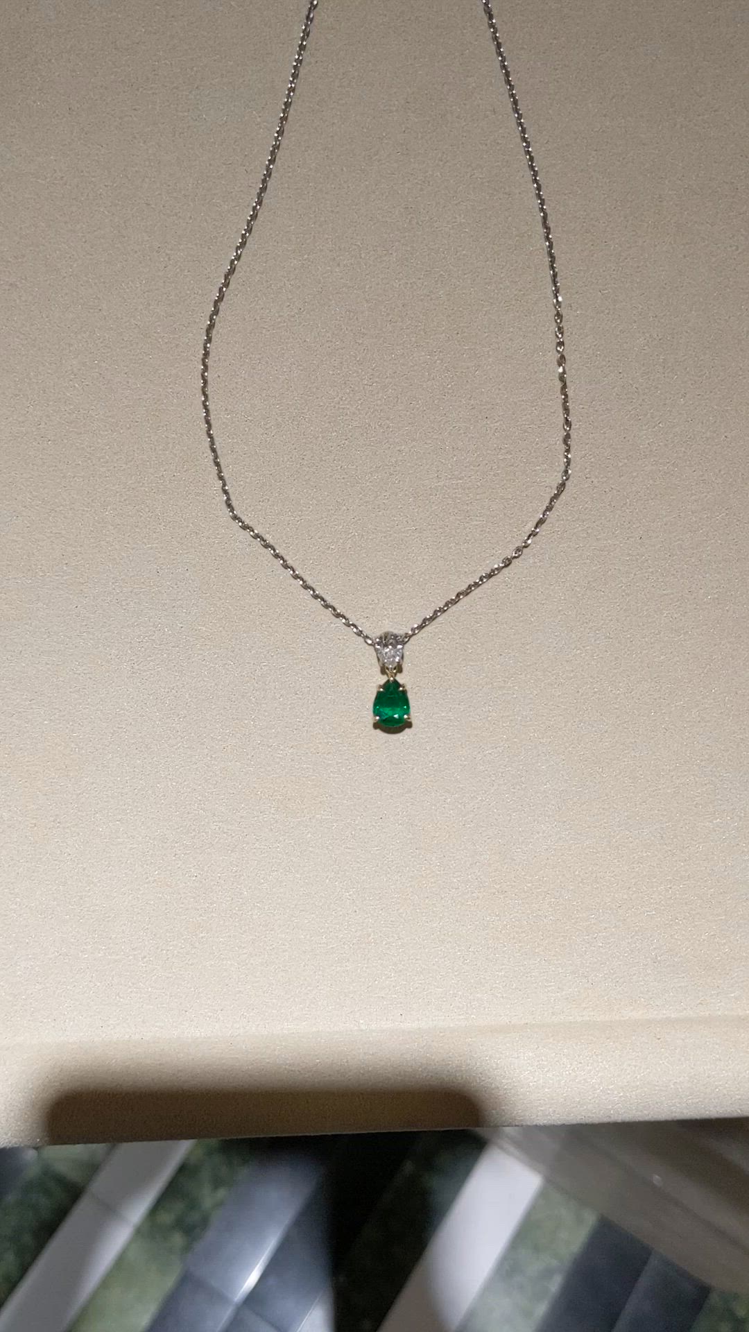 1.18 Ct. Emerald and Natural Diamond Accent Stones Pendant, Platinum & 18K Yellow Size Video