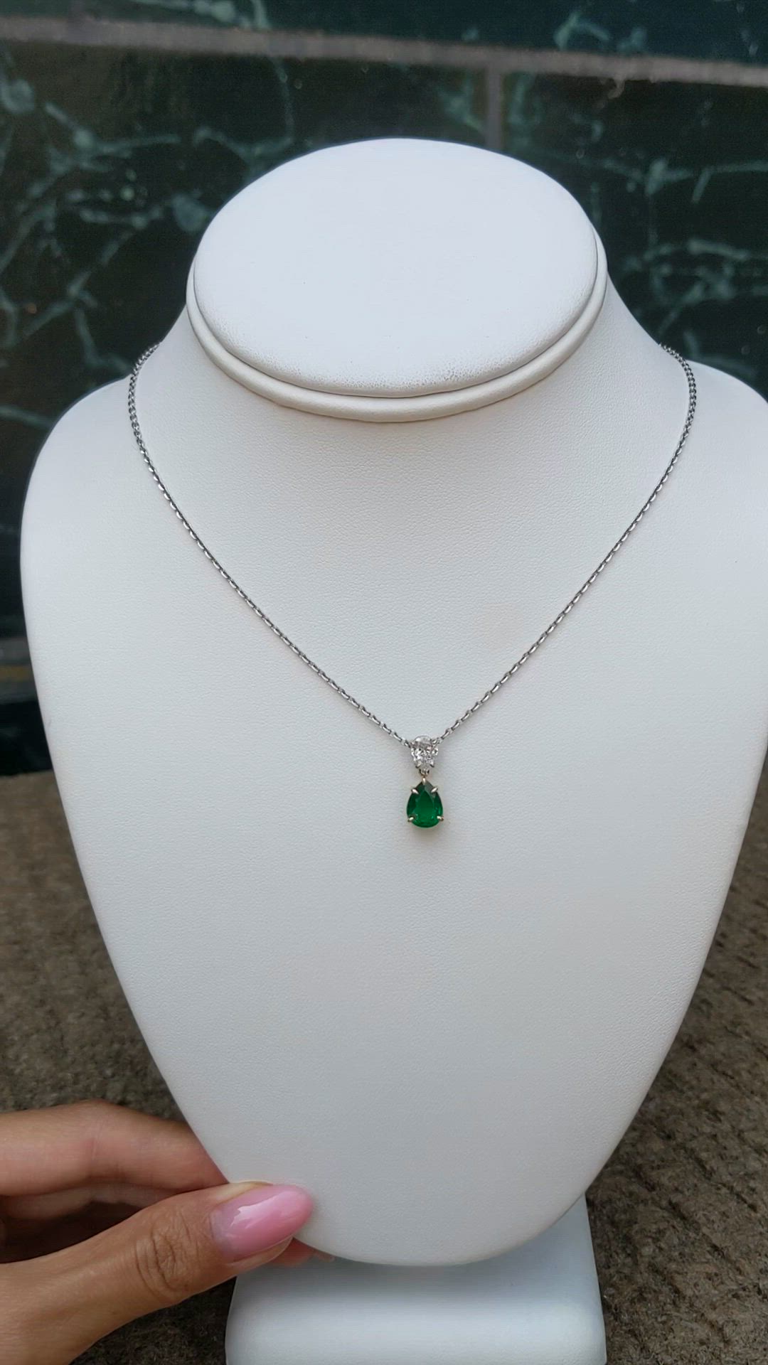 1.18 Ct. Emerald and Natural Diamond Accent Stones Pendant, Platinum & 18K Yellow Size Video