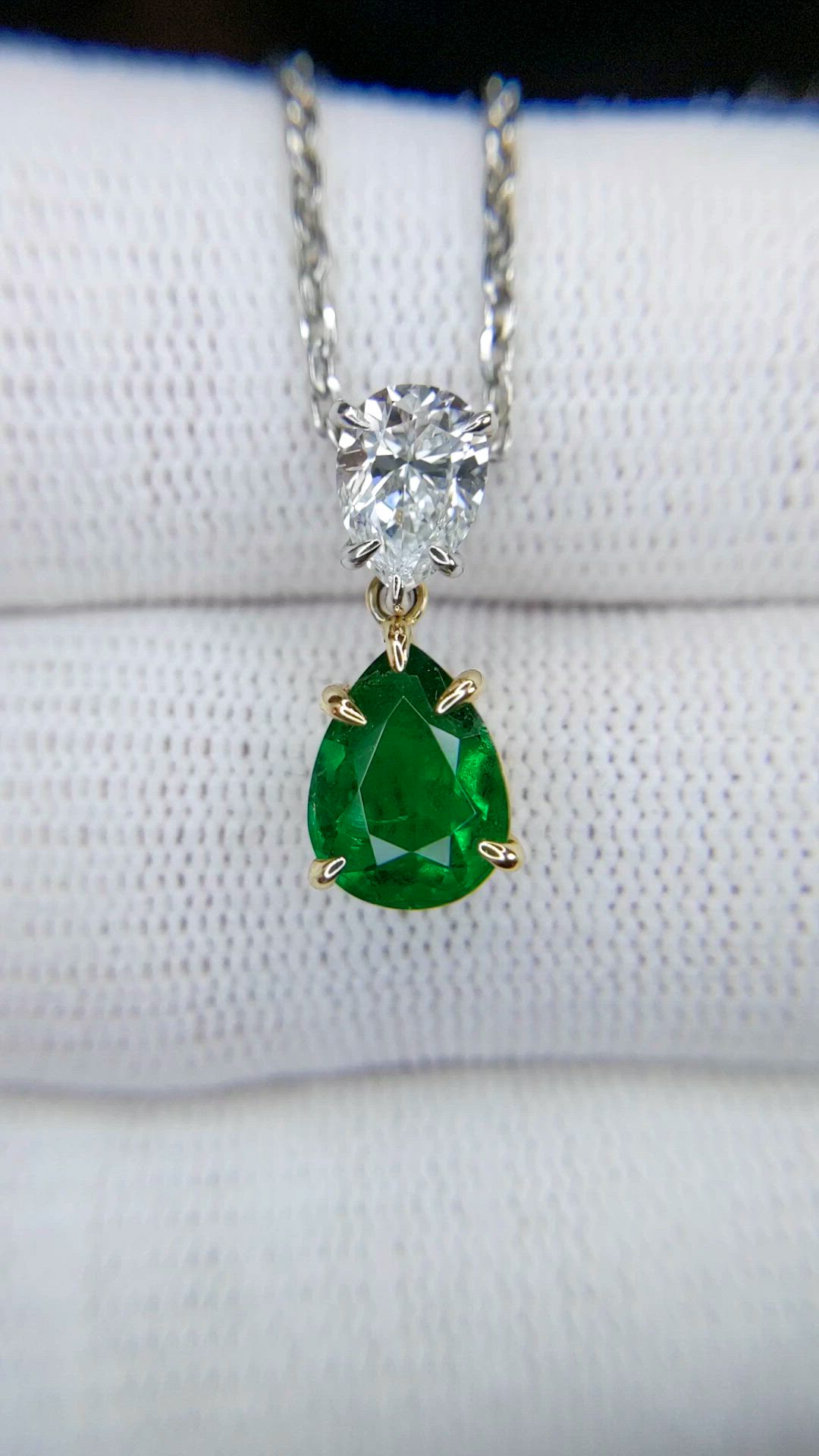 1.18 Ct. Emerald and Natural Diamond Accent Stones Pendant, Platinum & 18K Yellow Size Video
