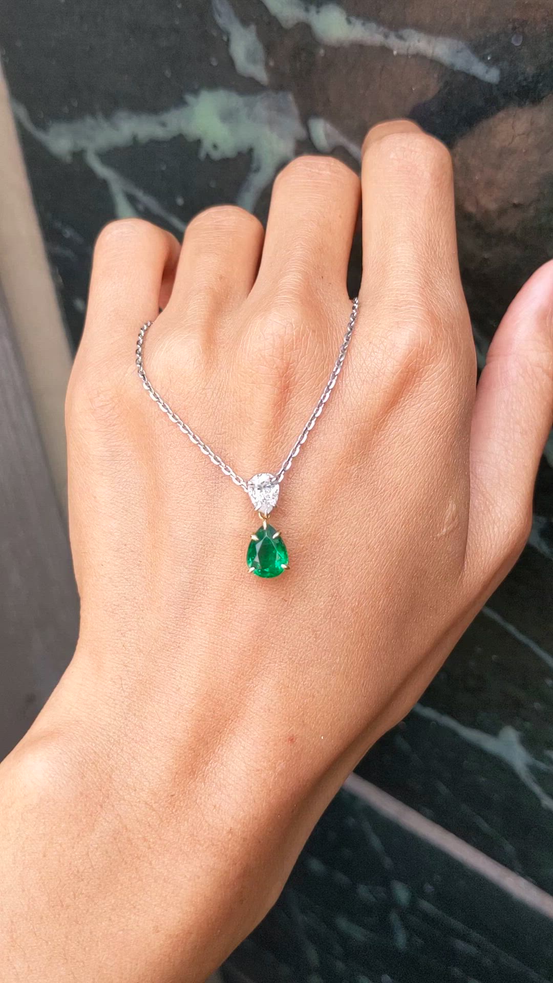 1.18 Ct. Emerald and Natural Diamond Accent Stones Pendant, Platinum & 18K Yellow Size Video