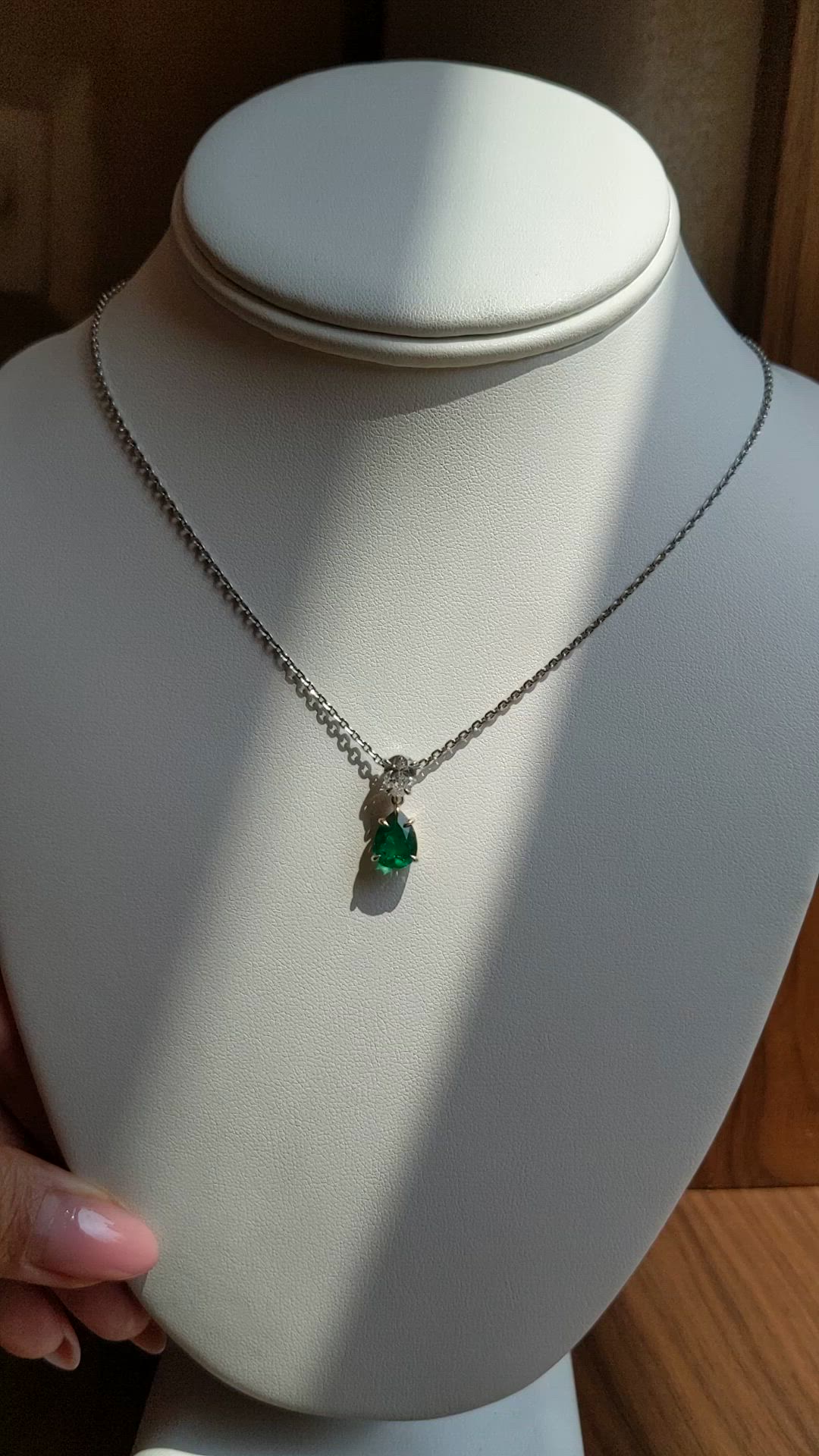 1.18 Ct. Emerald and Natural Diamond Accent Stones Pendant, Platinum & 18K Yellow Size Video