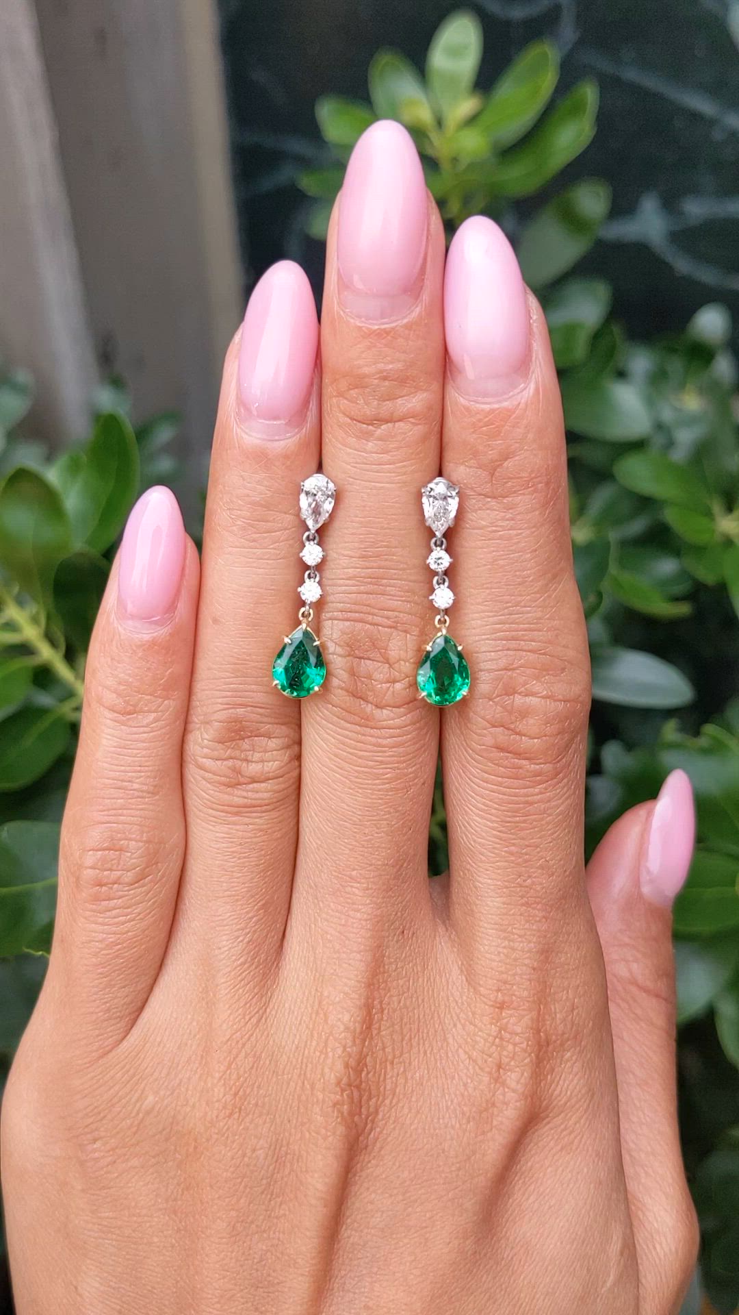 1.98&nbsp;Ct.Tw.Total Carat Weight Emerald and Natural Diamond Drops Earrings, Platinum & 18K Yellow Size Video
